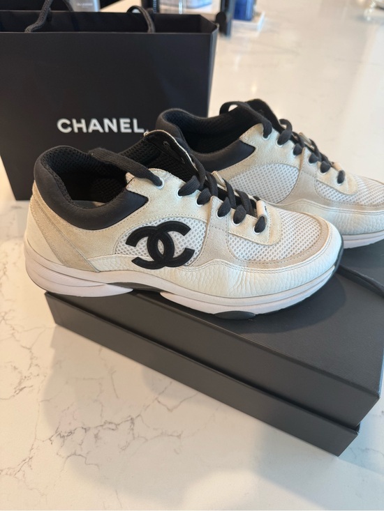 CHANEL Shoes - 100% Authentic CHANEL White and Black CC Logo Men’s Sneakers